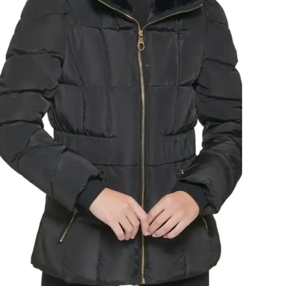 Guess medium black faux fur trim jacket puffer coat winter